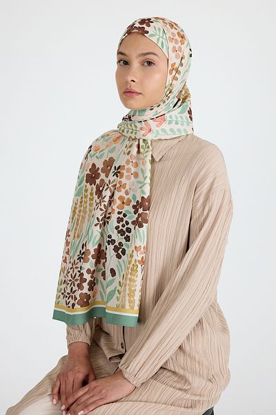 Rays Mint Flower Patterned Shawl 5677