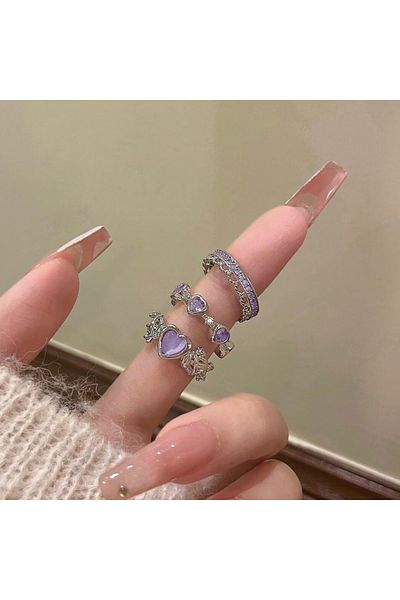 Choice 5817203YI Fashion Zircon Opening Finger Ring Y2K Pink Crystal Irregular Heart Rings for Women Sweet