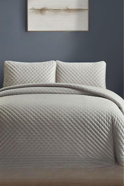 Çeyiz Diyarı Bianca Double Luxury Velvet Bedspread Gray