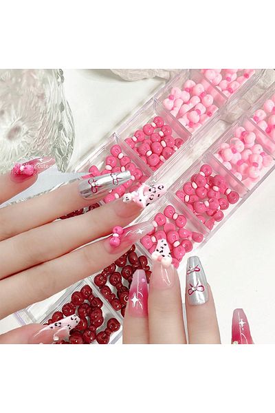 Choice PH214 120Pcs/Box 3D Cartoon Pink/Red Bow Nail Art Charms 0.95*0.45mm Kawaii Bowknot Rhinestones DIY