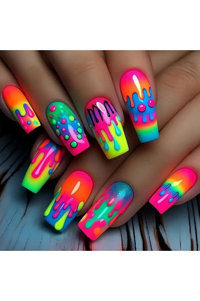 Choice 1881 24pcs/set short Medium Long fake nails for women almond square ballet tips cute animals starry