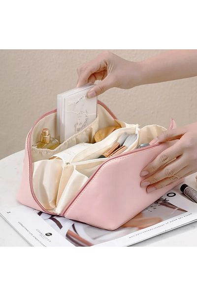 Choice pink Large Capacity Travel Cosmetic Bag Portable Leather Cosmetic Bag Women Bathroom Wash Bag Multif