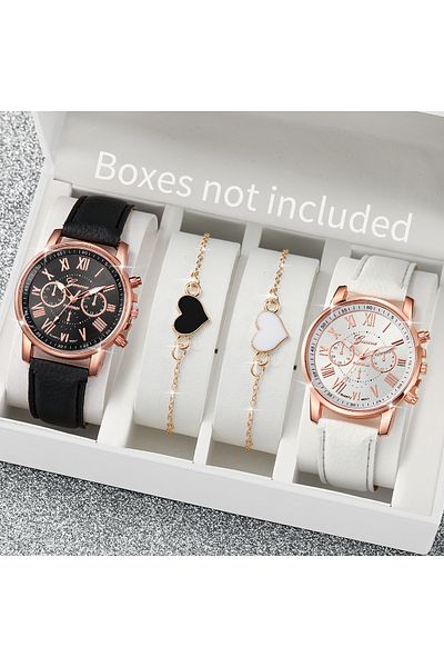 Choice 4PCS Set Without Box 4PCS/Set Couple's Watches Fashion Roma Dial Women Quartz Watch Leather Band Wri