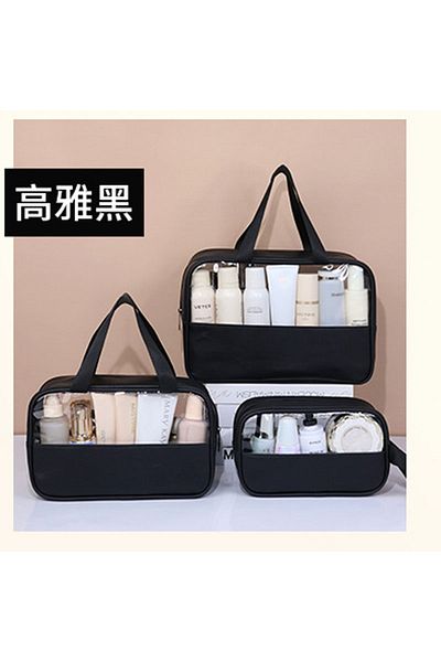 Choice black 3pcs Portable Travel cosmetic bag Women Transparent Makeup Bag Large-Capacity Bath Wash Bags M