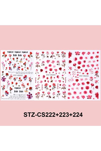 Choice 3pcs STZ-CS222-224 3pcs Vintage Rose Nail Art Stickers Watercolor Rose Design Romantic Floral Nail D