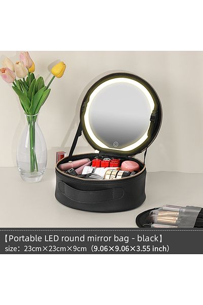 Choice BLACK Travel PUMakeup Bag With Led Mirror, Portable Cosmetic Bag With Mirror And Light, Travel Recha