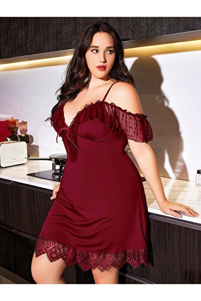 CHI'LA Collection Cămașă de noapte cu bretele subțiri brodate din dantelă bur...