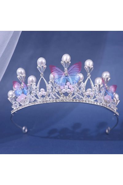 Choice Silver Children and adults Romantic Butterfly Shape Princess Crown for Girls Handmade Rhinestone Tia