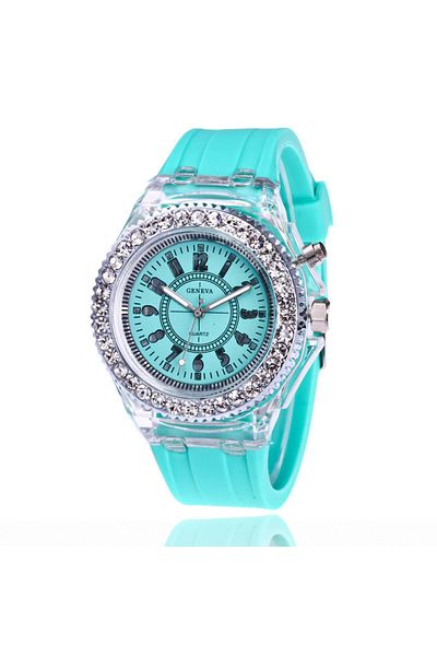 Choice Lake blue LED Light Flash Luminous Watches Women Men Boys Girls Silicone Wrist Watch Fashion Rhinest