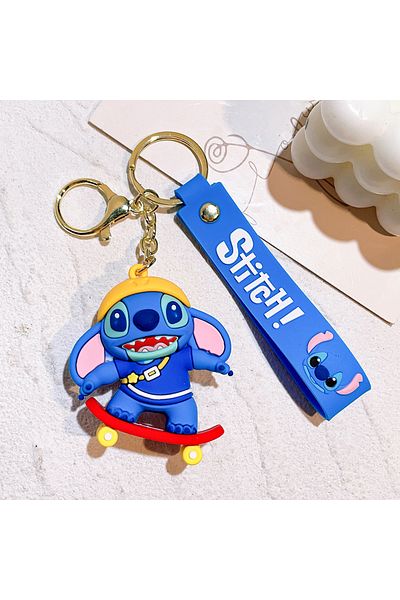 Choice 5 Cartoon Disney Lilo & Stitch Silicone Pendant Keychain for Women Men Fans Lovely Pink Blue Purple.