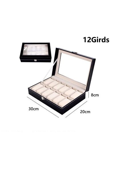 Choice Beige 12 Positions Classic Style Leather Watch Display Case Organizer - Jewelry Storage Box with Gla