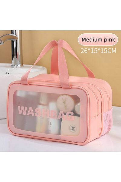 Choice Medium pink Dry-wet separation double transparent PU makeup bag portable washing bag cosmetic storag