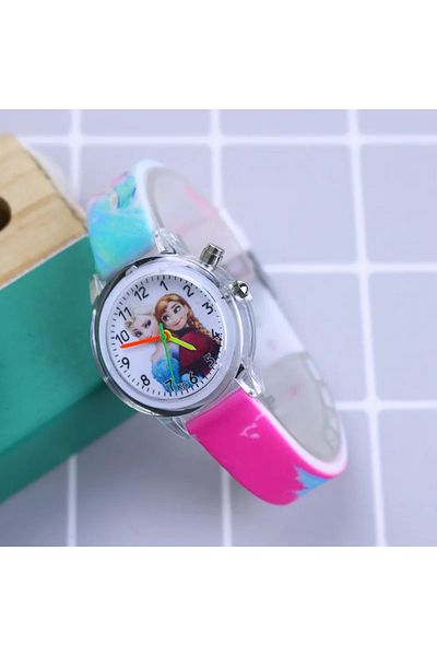 Miniso Girls Rose Disney Princess Elsa Kids Watches Girls Silicone Strap Cartoon Rabbit Dinosaur Light Chil