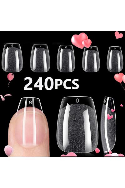 Choice PURPLE 240PCS Short Almond Nail Tips Soft Gel Pre-Shaped Acrylic Nail Tips Half Matte Full Cover Nai