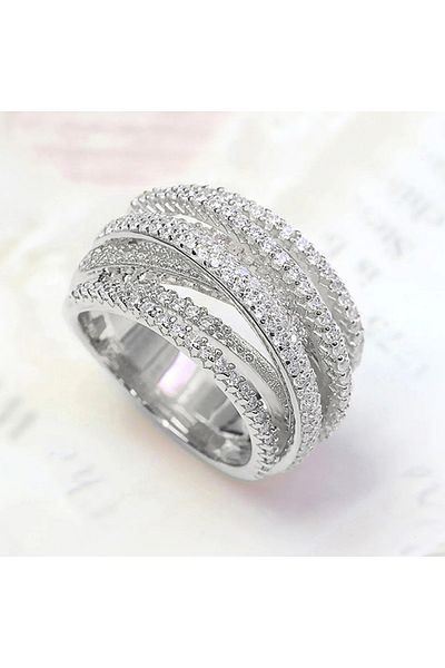 Choice 6 T0061 Huitan Multi Cross Rings For Women New Trendy Wedding Band Accessories Luxury Cubic Zirconia