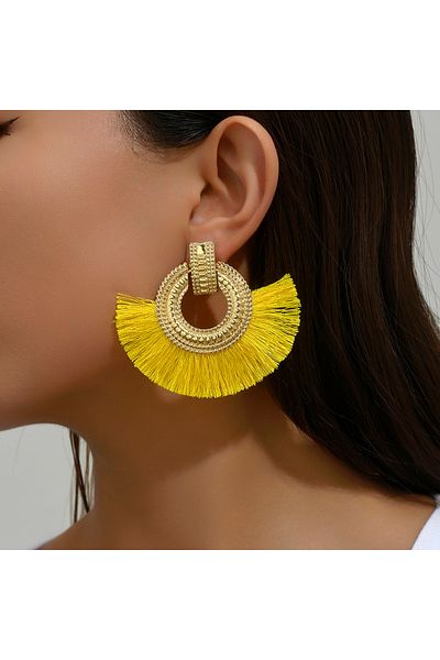 Choice Light Yellow Gold Color Fashion Bohemian Earrings for Women Big Tassel Dangle Blue Fringe Female Ear