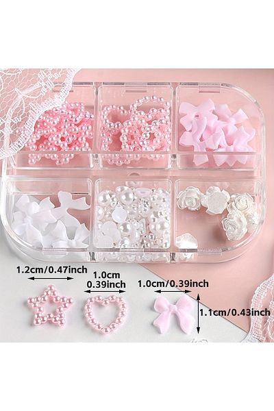 Choice Beige 1 Box Kawaii Mini Bow 3D Cute Nail Art Decorations White Pearls Nails Charms Designs DIY Pink