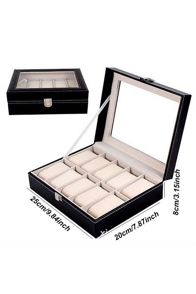 Choice Beige 10 Positions Classic Style Leather Watch Display Case Organizer - Jewelry Storage Box with Gla