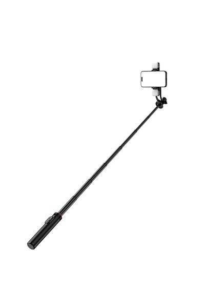Hurtel Stick selfie telescopic cu telecomandă + 2x lămpi LED, stativ trepied telefon, aluminiu 1,3 m - negru