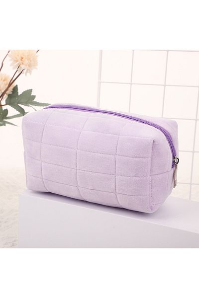 Choice PURPLE Cute Plush Makeup Bag for Women Portable Travel Small Cosmetic Bags Solid Color Zipper Toilet