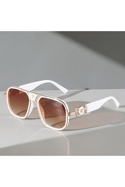 Choice White Fashion Super Large Retro Gradient Color Metal Double Bridge Sunglasses, with Snake Head Decor