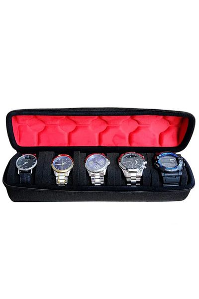 Choice 5 Slots Red Lining Hard 5 Slots Watch Organizer Box with Soft Separation pillow,fit men's women's ca