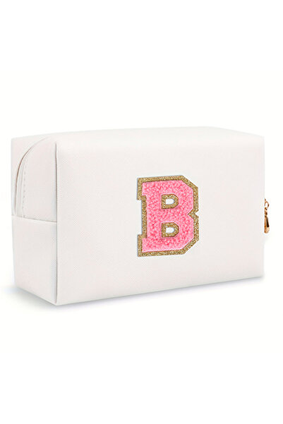 Choice حقيبة مكياج بيضاء من قطعة واحدة على شكل حرف B، حقيبة محمولة بسحاب أنيق...