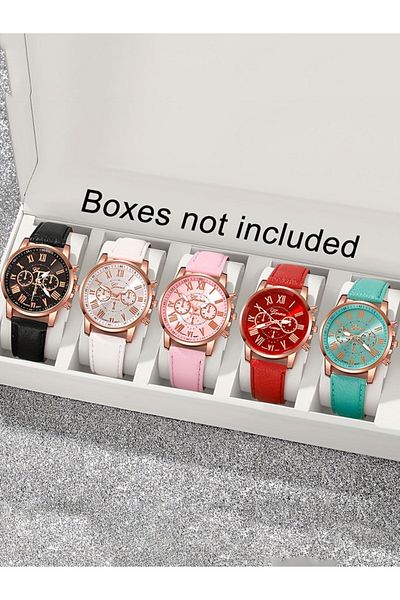 Choice Multicolor 5PCS Women Watches Set Fashion Roma Dial Ladies Quartz Watch Casual Leather Band Wristwat