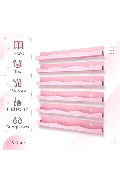 Choice Pink Nail Polish Wall Rack: 6 Pack 15 Inch Light Pink Acrylic Nail Polish Organizer for 48-66 Bottle