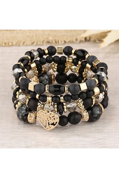 Choice 3 4Pcs Tree of Life Heart Bracelet Set For Women Acrylic Glass Beads Chain Elastic Bangle Female Fa.