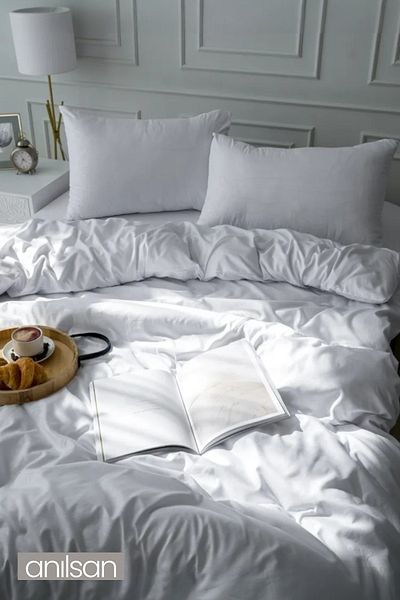 Anılsan Plain White Double Buttoned Duvet Cover Quilt Cover 100% Cotton, ,83Tel