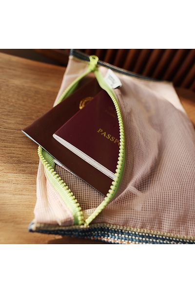 Choice Pink Translucent mesh nylon storage bag ID bag travel ticket data line pen storage portable thin fol