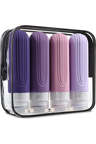 Choice3 مجموعة زجاجات سفر أرجوانية مانعة للتسرب، مصنوعة من السيليكون، مكونة م...