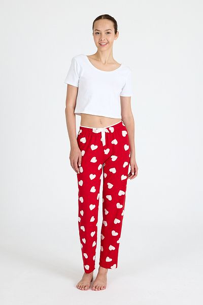 Rays Red Heart Patterned Knitted Pajama Bottoms 4522