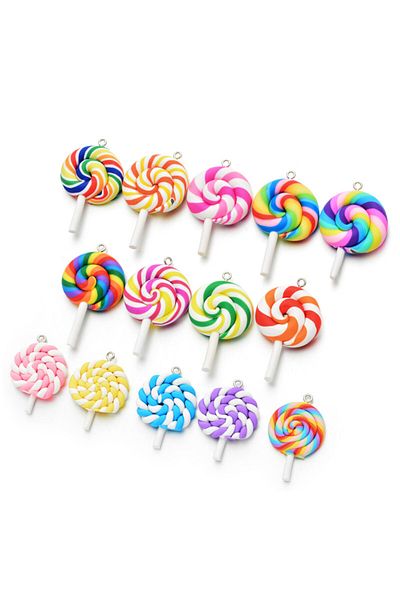 Choice Style 15 10pcs/pack Multi-color Soft Clay Simulation Lollipop Charms Pendant For Women Girls DIY Nec