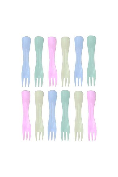 OEM Set of 12 colorful party forks, reusable, plastic, 11 cm, 2260-19