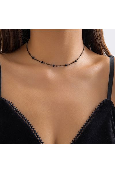 Choice black Lacteo Minimalism Crystal Beads Ball Chain Necklace for Women Simple Black Link Chain Choker J