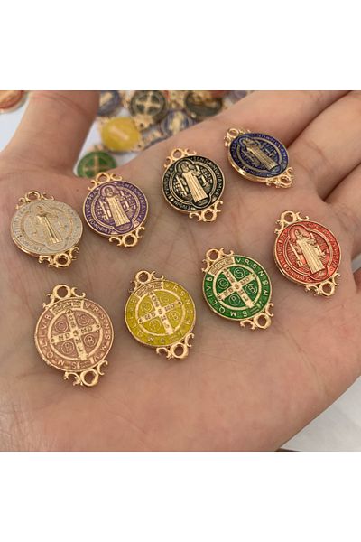 Choice mixed 10PcsSaint Benedict Medal Double Sided Catholic Medals Favor Gifts Religious Charm Connector B