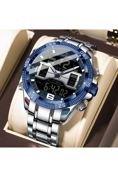Choice E103 Silver Blue POEDAGAR New Luxury Man Wristwatch Alarm Luminous LED Week Date Sports Men Watch Fa