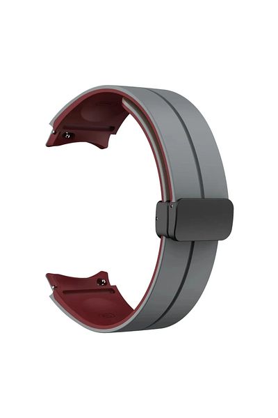 Choice Gray Wine Red Magnetic Buckle Two-Tone Silicone Strap for Samsung Galaxy Watch 6 5 Pro 4 Classic Ban