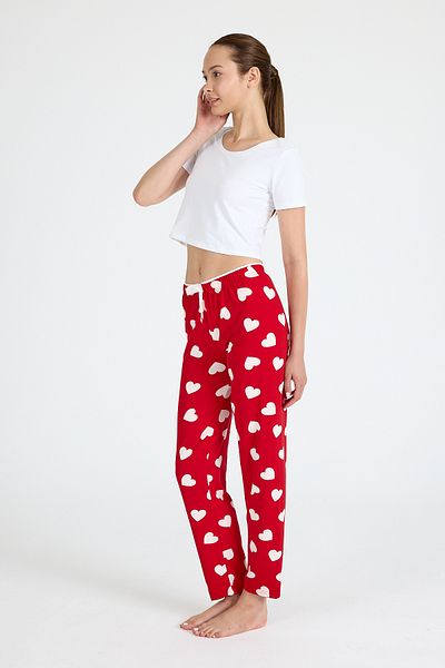 Rays Red Heart Patterned Knitted Pajama Bottoms 4522
