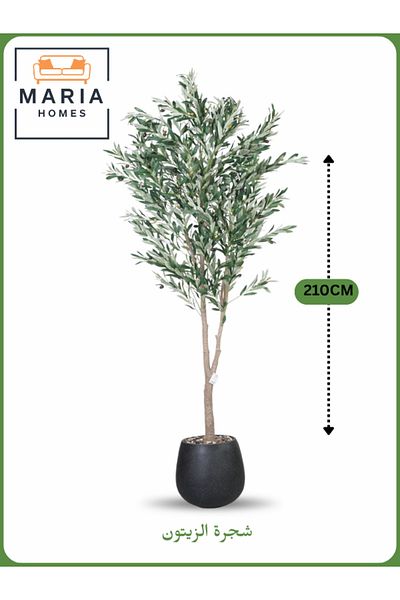 MARIA HOMES Artificial Olive Tree 210 cm – Tall Decorative Indoor Tree with Black Pot