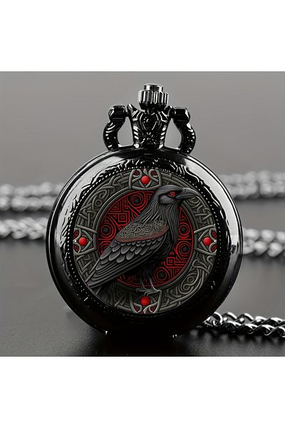 Choice black Gothic Design Black Raven Pocket Watch With Necklace Alloy Case & Band,Quartz Movement, Non-Wa