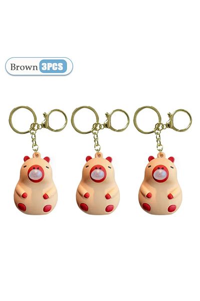 Choice Brown-3PCS Capybara Doll Pinch Music Keychain Toys Squeeze Spit Bubble Decompression Toy Children's