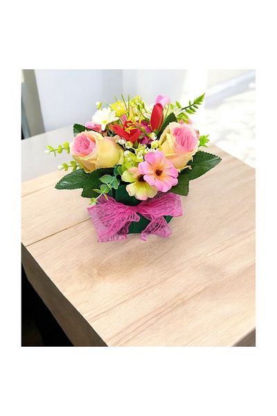 OEM Artificial Flower Arrangement in Wooden Box 21cmx12cmx25cm