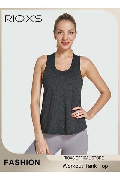 RIOXS Women Workout Tank Top Sleeveless Yoga Tops Loose Fit Running Exercise Shirts Vest