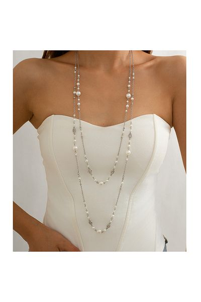 Choice X00K1BK05477 Ingemark 2Pcs/Set Temperament Imitation Pearl Long Chain Necklace for Women Fashion Sta