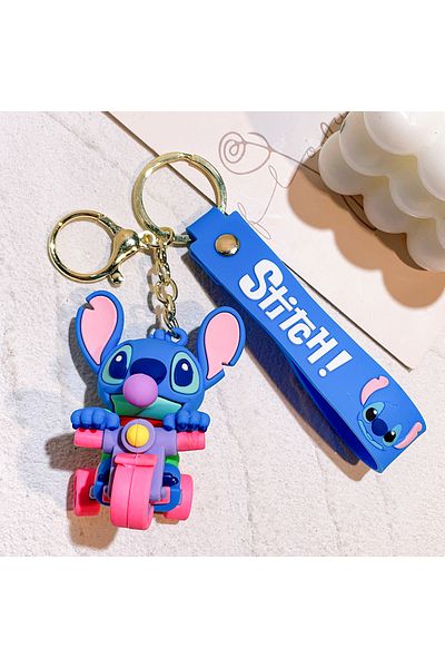 Choice 4 Cartoon Disney Lilo & Stitch Silicone Pendant Keychain for Women Men Fans Lovely Pink Blue Purple.