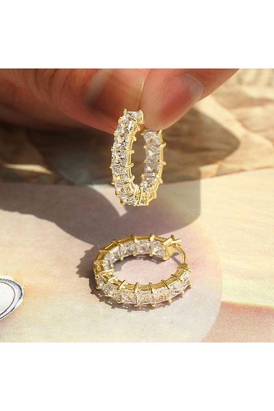 Choice E4278 Huitan Princess Square Cubic Zirconia Hoop Earrings Luxury Trendy Ear Circle Earrings for Wome