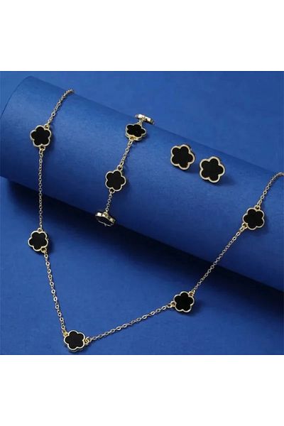 Choice black 50cm Lucky Five-petal Flower Five-leaf Clover Bracelet Earrings Necklace Three-piece set for w